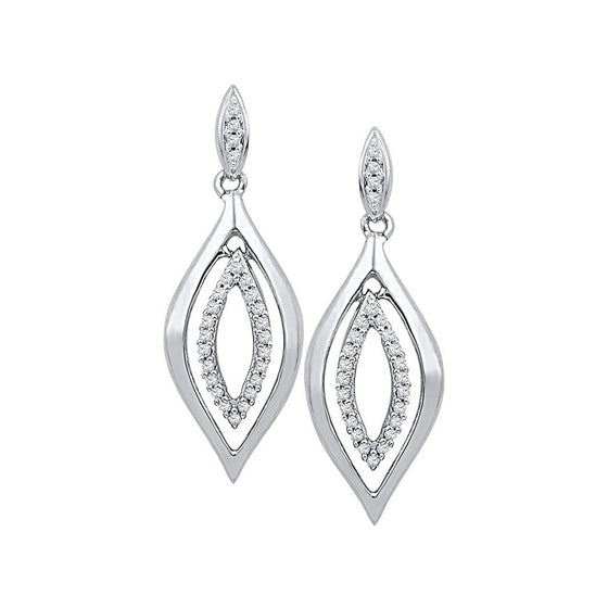 10k White Gold Womens Round Diamond Double Oval Dangle Earrings 1/6 Cttw