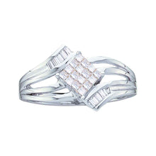  14k White Gold Womens Princess Diamond Offset Square Cluster Ring 1/4 Cttw