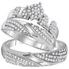 10k White Gold His Hers Round Diamond Cluster Matching Wedding Set 3/4 Cttw