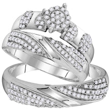  10k White Gold His Hers Round Diamond Cluster Matching Wedding Set 3/4 Cttw