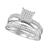 10k White Gold His Hers Round Diamond Cluster Matching Wedding Set 1/3 Cttw