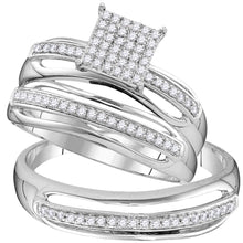  10k White Gold His Hers Round Diamond Cluster Matching Wedding Set 1/3 Cttw