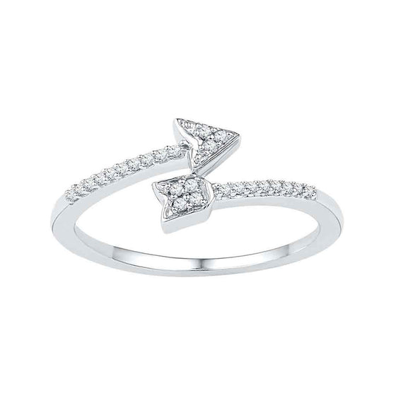 10k White Gold Womens Round Diamond Bisected Arrow Band Ring 1/12 Cttw
