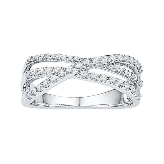10k White Gold Womens Round Diamond Triple Strand Crossover Band 1/2 Cttw