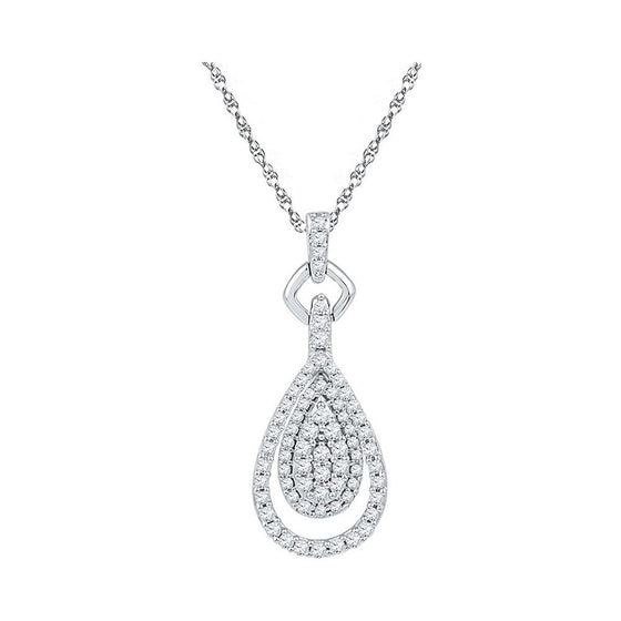 10k White Gold Womens Round Diamond Teardrop Pendant 1/2 Cttw