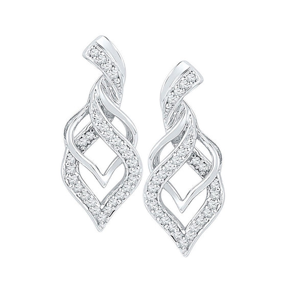 10k White Gold Womens Round Diamond Twist Spade Stud Earrings 1/5 Cttw
