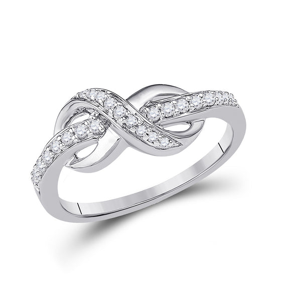 10k White Gold Womens Round Diamond Knot Infinity Ring 1/6 Cttw