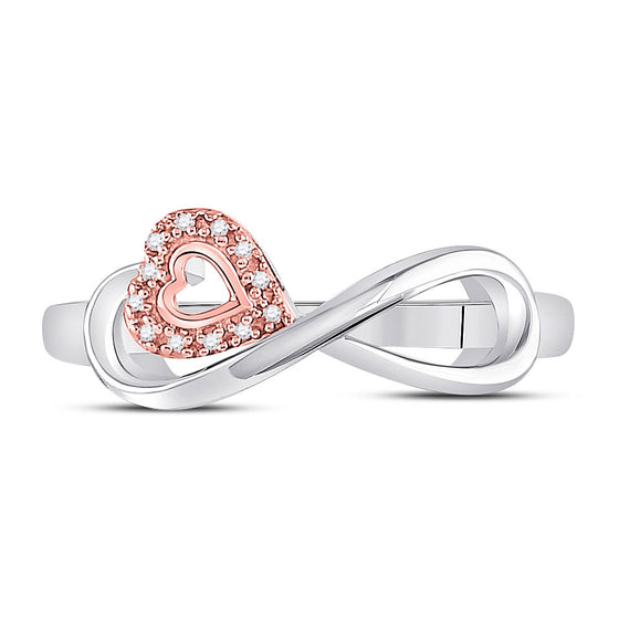 10k White Gold Womens Round Diamond Rose-tone Heart Infinity Ring 1/20 Cttw