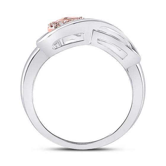 10k White Gold Womens Round Diamond Rose-tone Heart Infinity Ring 1/20 Cttw