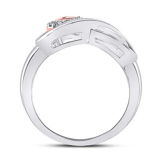 10k White Gold Womens Round Diamond Rose-tone Heart Infinity Ring 1/20 Cttw