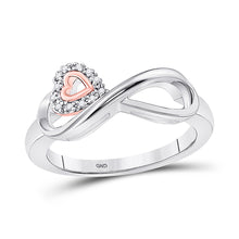  10k White Gold Womens Round Diamond Rose-tone Heart Infinity Ring 1/20 Cttw