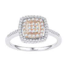  10k White Rose-tone Gold Womens Round Diamond Square Frame Cluster Ring 3/8 Cttw