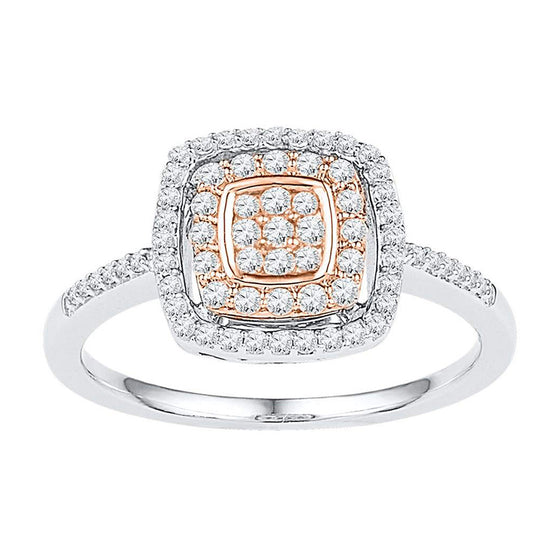 10k White Rose-tone Gold Womens Round Diamond Square Frame Cluster Ring 3/8 Cttw