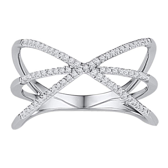 10k White Gold Womens Round Diamond Negative Space Band Ring 1/5 Cttw
