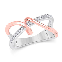  10k White Gold Womens Round Diamond Rose-tone Spiral Strand Crossover Band Ring 1/10 Cttw