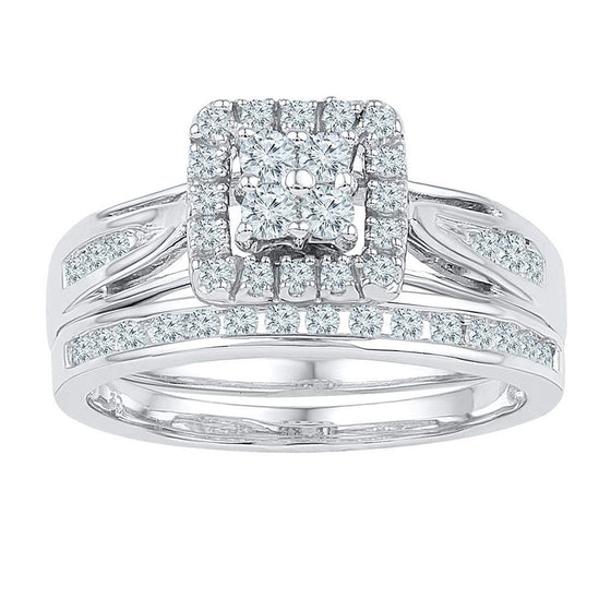 14k White Gold Round Diamond Bridal Wedding Ring Band Set 1/2 Cttw