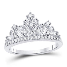 14k White Gold Womens Round Diamond Crown Tiara Band Ring 1/5 Cttw