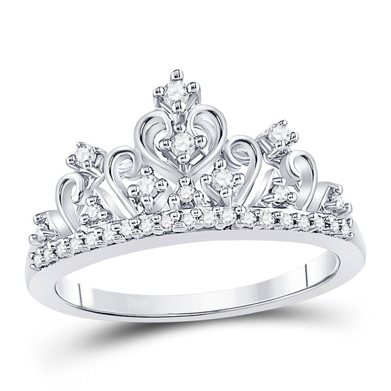 14k White Gold Womens Round Diamond Crown Tiara Band Ring 1/5 Cttw