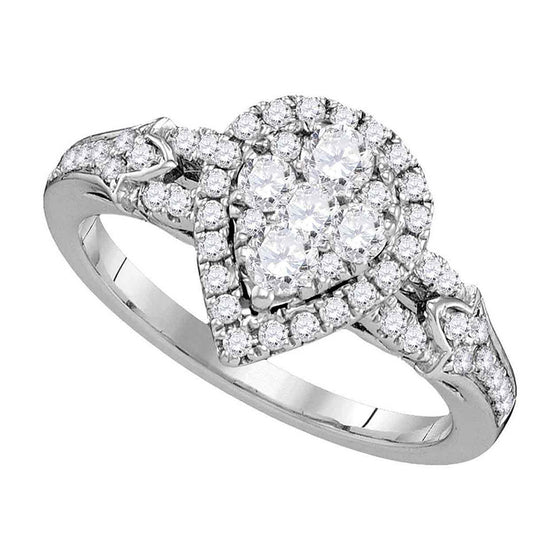 14k White Gold Round Diamond Cluster Bridal Wedding Engagement Ring 3/4 Cttw