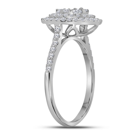 14k White Gold Womens Round Diamond Circle Halo Cluster Ring 1 Cttw