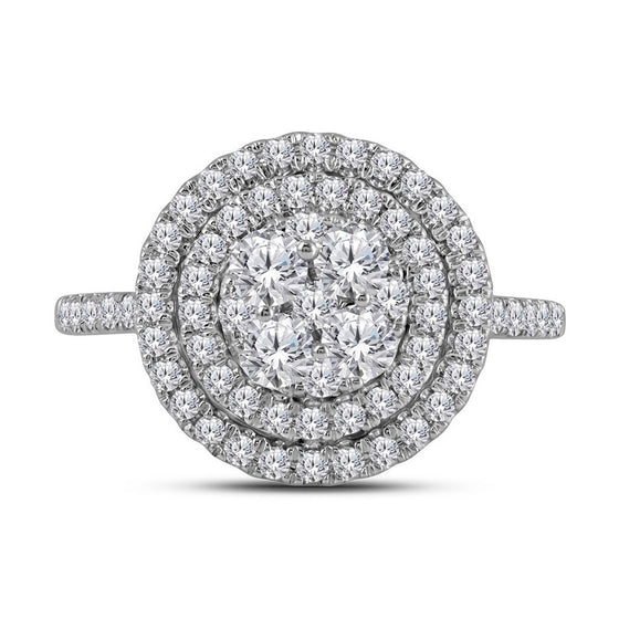 14k White Gold Womens Round Diamond Circle Halo Cluster Ring 1 Cttw