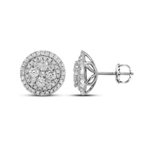  14k White Gold Womens Round Diamond Framed Flower Cluster Earrings 1-3/4 Cttw
