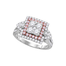  14k White Gold Womens Round Pink Diamond Square Cluster Ring 1 Cttw