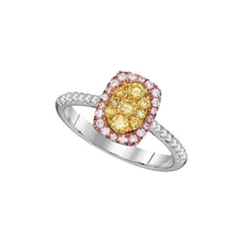  14k White Gold Womens Round Yellow Pink Diamond Cluster Ring 5/8 Cttw