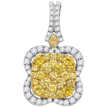  14k White Gold Womens Round Yellow Diamond Quatrefoil Frame Cluster Pendant 1-5/8 Cttw
