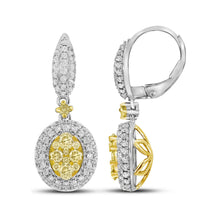  14k White Gold Womens Round Yellow Diamond Oval Dangle Earrings 1-1/3 Cttw