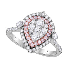  14k White Gold Womens Round Pink Diamond Teardrop Cluster Ring 1 Cttw