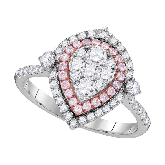 14k White Gold Womens Round Pink Diamond Teardrop Cluster Ring 1 Cttw
