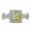 14k White Gold Womens Round Yellow Diamond Cluster Ring 7/8 Cttw