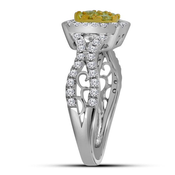 14k White Gold Womens Round Yellow Diamond Cluster Ring 7/8 Cttw