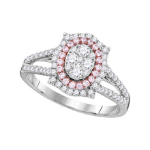  14k White Gold Womens Round Pink Diamond Oval Cluster Ring 3/4 Cttw