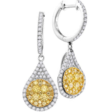  14k White Gold Womens Round Yellow Diamond Teardrop Dangle Earrings 1-5/8 Cttw