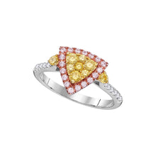  14k White Gold Womens Round Yellow Pink Diamond Triangle Fashion Ring 7/8 Cttw