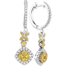  14k White Gold Womens Round Yellow Diamond Cocktail Dangle Earrings 1 Cttw