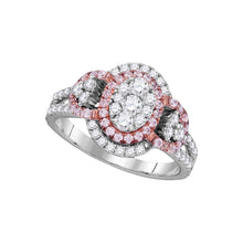  14k White Gold Womens Round Pink Diamond Oval Cluster Ring 1-1/4 Cttw