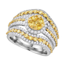  14k White Gold Womens Round Yellow Diamond Stripe Cluster Ring 2 Cttw