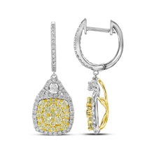  14k White Gold Womens Round Canary Yellow Diamond Dangle Earrings 2-1/2 Cttw
