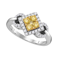  14k White Gold Womens Round Yellow Diamond Offset Square Ring 3/4 Cttw