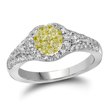  14k White Gold Womens Round Yellow Diamond Circle Cluster Ring 3/4 Cttw
