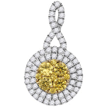  14k White Gold Womens Round Yellow Diamond Concentric Circle Frame Cluster Pendant 1 Cttw