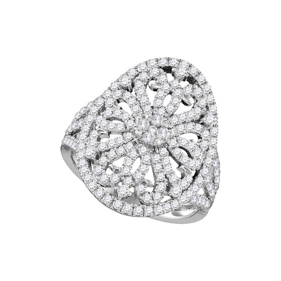 14k White Gold Round Diamond Cluster Bridal Wedding Engagement Ring 1 Cttw
