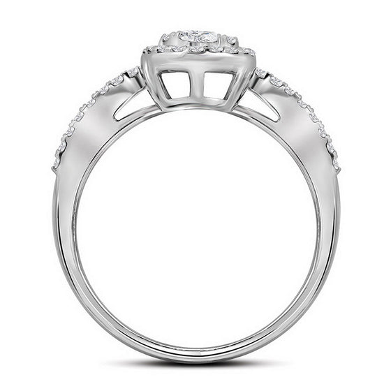10k White Gold Round Diamond Oval Cluster Bridal Wedding Engagement Ring 1-3/8 Cttw