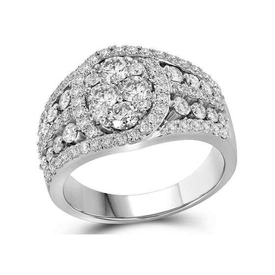 10k White Gold Womens Round Diamond Oval Cluster Ring 1-5/8 Cttw