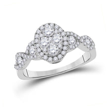  10k White Gold Round Diamond Oval Cluster Twist Ring 1 Cttw