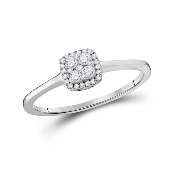 10k White Gold Womens Round Diamond Square Cluster Ring 1/5 Cttw