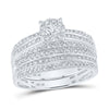 14k White Gold His Hers Round Diamond Cluster Matching Wedding Set 1-1/4 Cttw
